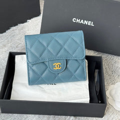 CHANEL 25S CF SMALL TRI FOLD WALLET 11 IN SLATE BLUE CAVIAR GOLD HARDWARE