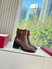 VALENTINO 25S SIGNATURE LOGO BOOTS 60 MM IN BROWN CALFSKIN WITH GOLD HARDWARE