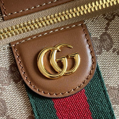 GUCCI 26S GIGLIO TOP HANDLE BAG 27 IN WARM BEIGE AND BROWN CANVAS