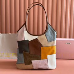 MIUMIU 26S IVY TOTE BAG 60 IN COGNAC CALFSKIN PATCHWORK GOLD HARDWARE