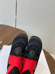 DIOR 25S STRETCH BALLET BOOTS IN BLACK AND RED SATIN