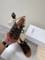 CELINE 25S BILLIE CHUNKY SANDAL IN BLACK CALFSKIN AND TEXTILE