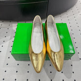BOTTEGA VENETA 26S BALLET FLATS IN METALLIC GOLD CALFSKIN