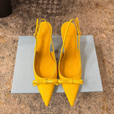 PRADA 25S SLINGBACK HIGH HEELS 75 MM IN YELLOW EMBOSSED COWHIDE