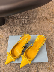 PRADA 25S SLINGBACK HIGH HEELS 75 MM IN YELLOW EMBOSSED COWHIDE