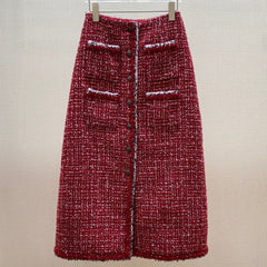 CHANEL 25S RED TWEED FOUR-POCKET SKIRT 314