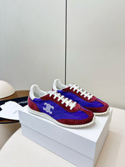 CELINE 25S RACER LOW TOP SNEAKER IN ROYAL PURPLE AND RED NYLON AND SUEDE