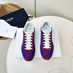 CELINE 25S RACER LOW TOP SNEAKER IN ROYAL PURPLE AND RED NYLON AND SUEDE