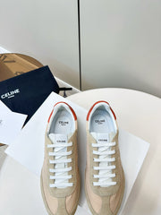 CELINE 25S RACER LOW TOP SNEAKER IN BEIGE AND LIGHT GRAY NYLON AND SUEDE