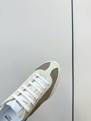CELINE 25S RACER LOW TOP SNEAKER IN CREAM AND TAUPE GRAY NYLON AND SUEDE