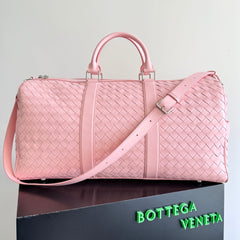 BOTTEGA VENETA 25S INTRECCIATO CABIN DUFFLE 55 IN LIGHT PINK CALFSKIN