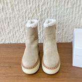PRADA 25S ANKLE BOOTS 40 MM IN LIGHT BEIGE SUEDE SHEARLING-LINED