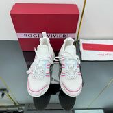VIV' RUN SNEAKERS IN WHITE TECHNICAL FABRIC WITH PINK AND LIGHT BLUE CALFSKIN