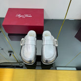 SLIDY VIV' MULES IN SILVER PATENT CALFSKIN