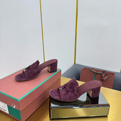 LP BLOCK HEEL SANDALS 25S IN WINE PURPLE SUEDE