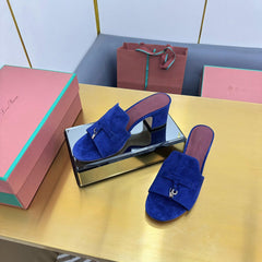 LP BLOCK HEEL SANDALS 25S IN NAVY BLUE SUEDE