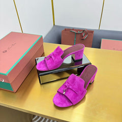 LP BLOCK HEEL SANDALS 25S IN DARK PURPLE SUEDE