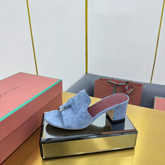 LP BLOCK HEEL SANDALS 25S IN DARK BLUE SUEDE