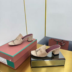 LP BLOCK HEEL SANDALS 25S IN TAUPE BEIGE SUEDE