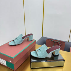 LP BLOCK HEEL SANDALS 25S IN POWDER BLUE SUEDE