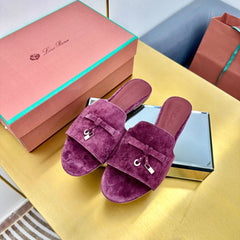LP SANDALS 25S IN WINE PURPLE SUEDE WITH SILVER HARDWARE
