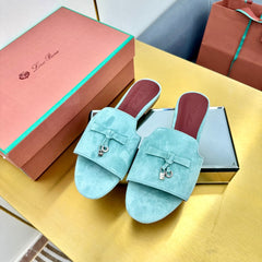 LP SANDALS 25S IN POWDER BLUE SUEDE WITH SILVER HARDWARE