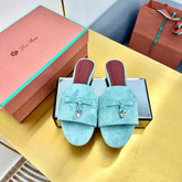 LP SANDALS 25S IN POWDER BLUE SUEDE WITH SILVER HARDWARE