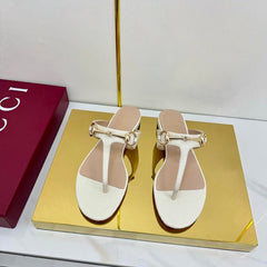 GG THONG SANDALS 25S IN WHITE LAMBSKIN WITH GOLD HARDWARE