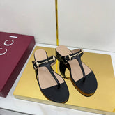 GG THONG SANDALS 25S IN BLACK LAMBSKIN WITH GOLD HARDWARE