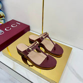 GG THONG SANDALS 25S IN DARK RED LAMBSKIN WITH GOLD HARDWARE
