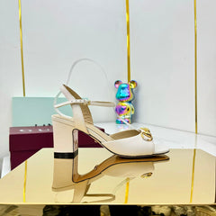 GG HEELED SANDALS 25S 65 MM IN CREAM WHITE LAMBSKIN WITH GOLD HARDWARE