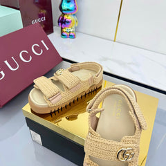 GG SANDALS 25S IN NATURAL STRAW CROCHET COTTON FABRIC