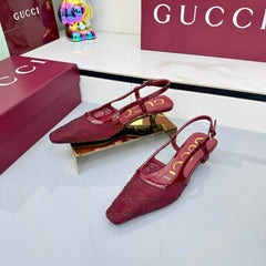 GG HIGH SLINGBACK 25S IN RED SEQUINED MESH FABRIC