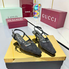 GG HIGH SLINGBACK 25S IN BLACK SEQUINED MESH FABRIC