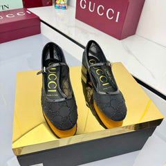 GG MARY JANE HEEL 25S 25 MM IN BLACK SEQUINED MESH FABRIC