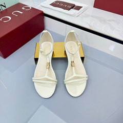GG THONG SANDALS 25S IN WHITE LAMBSKIN WITH GOLD HARDWARE