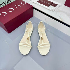 GG THONG SANDALS 25S IN WHITE LAMBSKIN WITH GOLD HARDWARE