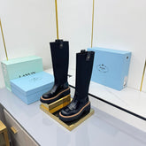 PRADA 25S HIGH BOOTS MARTIN 50MM IN BLACK GLOSSY CALFSKIN WITH LOGO