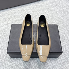 YSL 25S FLAT SHOES IN DARK BEIGE LAMBSKIN
