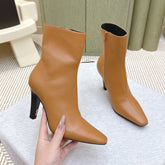 YSL 25S HEELED ANKLE BOOTS 75 MM IN BURNT ORANGE LAMBSKIN