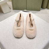 PRADA 25S MARY JANE BALLET FLATS IN LIGHT BEIGE FUR