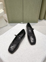CHANEL 25S MARY JANE FLATS IN BLACK CALFSKIN SILVER HARDWARE
