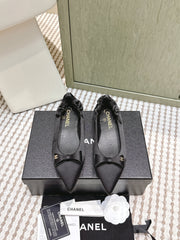 CHANEL 25S MARY JANE BALLET FLATS IN BLACK SILK SATIN