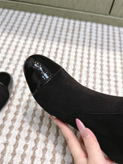 CHANEL 25S PEARL BOOTS IN BLACK SUEDE AND PATENT CALFSKIN