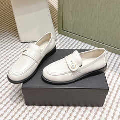 CHANEL 25S GODDESS FLAT LOAFERS IN WHITE CALFSKIN GOLD HARDWARE