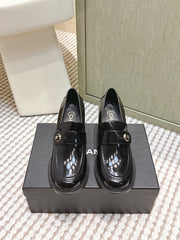 CHANEL 25S GODDESS MOCCASIN LOAFERS 65MM IN BLACK GLOSSY CALFSKIN GOLD HARDWARE
