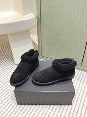CHANEL 25S SHORT SUEDE BOOTS IN BLACK WITH SHEEPSKIN LINING