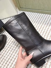 CHANEL 25S MID-CALF BOOTS IN BLACK CALFSKIN