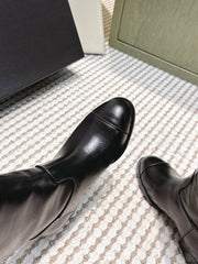 CHANEL 25S HIGH-CALF COWBOY BOOTS IN BLACK CALFSKIN DIAMOND-QUILTED