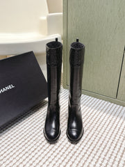 CHANEL 25S HIGH-CALF COWBOY BOOTS IN BLACK CALFSKIN DIAMOND-QUILTED
